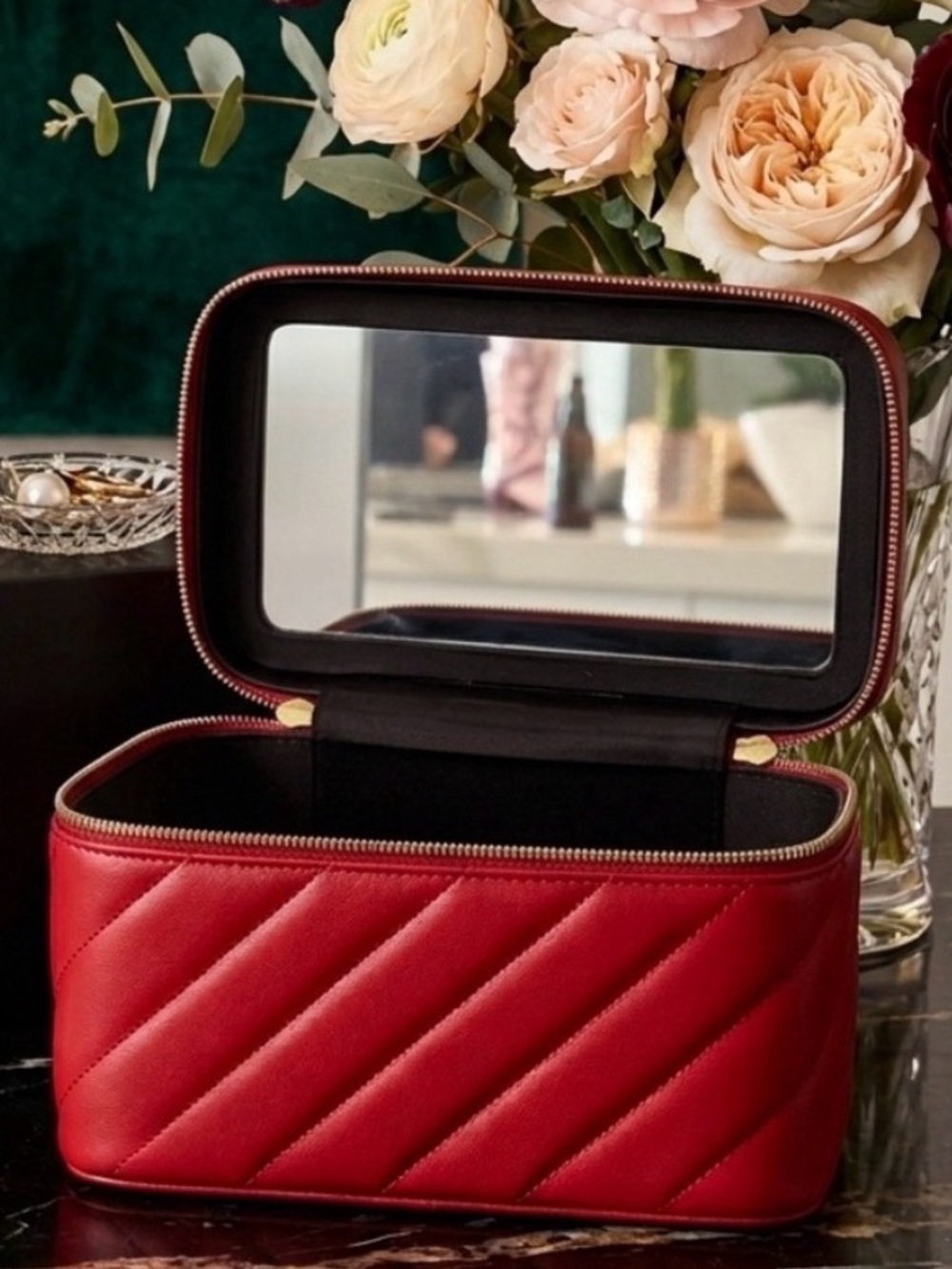 YSL Beauty Quilted Red Vanity with mini Candy Glaze Lip Gloss Stick NWT